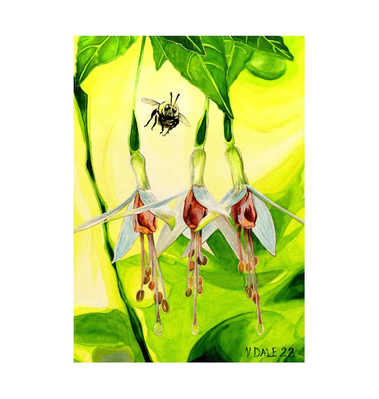 Image of a Large Art Print (A3 size) featuring a copy of the painting 'The Three Muses' by Nick Dale. The print depicts a close-up view of a bee approaching its prize. But which will it choose?