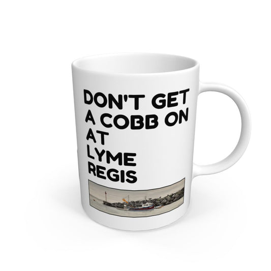 White Don't Get A Cobb On At Lyme Regis (Version 3): White Mug